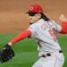 MINNEAPOLIS, MINNESOTA - SEPTEMBER 26: Luis Castillo #58 of the Cincinnati Reds delivers a pitch against the Minnesota Twins during the first inning of the game at Target Field on September 26, 2020 in Minneapolis, Minnesota.   Hannah Foslien/Getty Images/AFP (Photo by Hannah Foslien / GETTY IMAGES NORTH AMERICA / Getty Images via AFP)